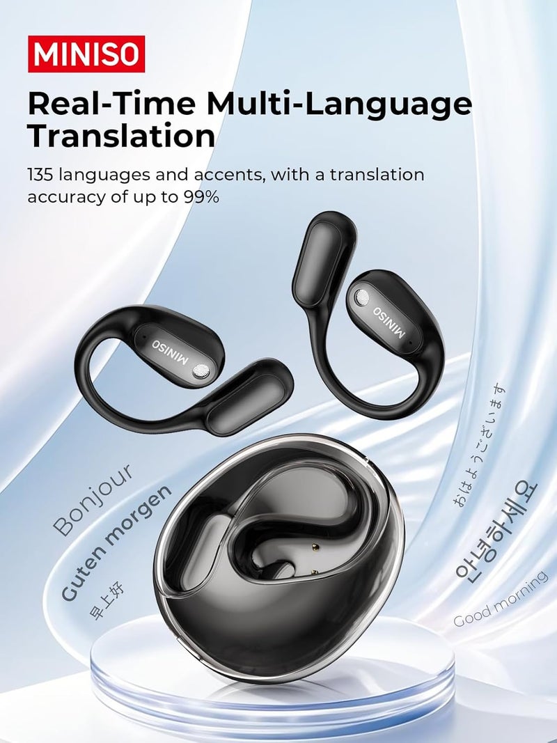 Miniso MS190 Language Translator Earbuds, AI Translation Earbuds Real Time with 135 Languages, Bluetooth 6.0, LED Display, Open-Ear Translation Headphones with APP, 60Hrs Playtime for Business - Image 2